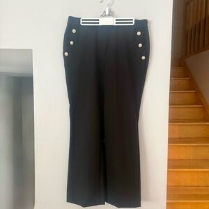 Rachel Zoe Rich Mom Chic Black Wide Leg Pants with Pearl Gold Buttons